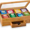 BAMBUSI Tea Bag Organizer - Bamboo Tea Box Storage with Drawer & Acrylic Window, Tea Organizer Holder, Tea Bag Holder, Tea Storage Box, Tea Box Organizer, Gift Idea for Home Kitchen (Tea Not Included)