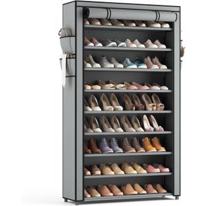 LANTEFUL Shoe Rack with Covers 10 Tier Tall Shoe Rack Organizer Large Capacity Shoe Shelf Storage 40 Pairs Space Saving Free Standing Shoe Storage Organizer for Closet, Entryway, Dorm, Grey