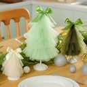 3 Pcs Neutral Christmas Tree Tabletop Decor, Mini Mesh Christmas Tree, Small Artificial Trees with Bow Topper, Rustic Xmas Decor Farmhouse Table Decoration for Home Decors Xmas Gift