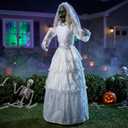 JOYIN 67" Halloween Outdoor Decorations Animatronic Bride, 180° Twisting Head Jump Scare, Creepy Sound Activated Prop with Glowing Eyes and Sounds, Scary Haunted House Props for Garden Yard Lawn