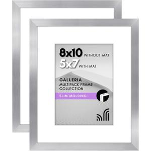 Americanflat 8x10 Picture Frame with Polished Plexiglass - Set of 5 - Use as 5x7 Frame with Mat or Display 8x10 Photo Without Mat - Galleria Collection - Picture Frames for Tabletop and Wall - Silver