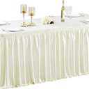 Wish Care 6ft Ivory Satin Table Skirt for Rectangle Tables Wrinkle Free Glitter Desk Skirts Pleated Ruffle Table Cloth for Wedding Birthday Baby Shower Party Banquet Cake Teacher Table Decorations