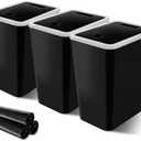 Kifmurase 3 Pack Small Trash Can, 3 Gallons Bathroom Garbage Can with Lid Press-Top, Plastic Waste Basket with Trash Bags, Garbage Bin for Dorm, Office, Bedroom, Kitchen, Living Room (Black)