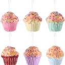 6Pcs Cupcake Party Decorations Ornaments, Hanging Christmas Tree Candy Gift, Macaron Color Dessert Cupcake Pendant Set for Xmas New Year Easter Birthday Home Party Supplies (Cupcake)