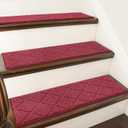 COSY HOMEER Edging Stair Treads Non-Slip Carpet Mat 28inX9in Indoor Stair Runners for Wooden Steps, Edging Stair Rugs for Kids and Dogs, 100% Polyester TPE Backing (15pc, Red)