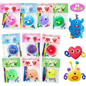 DEKWELL 24 Packs Valentines Day Cards for Kids Classroom with DIY Air Dry Clay Kit,Valentines Day Gifts for Kids School Valentine Class Exchange Presents Party Favors