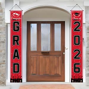 6 x OHOME Graduation Decorations 2026 - Red Congrats Grad Porch Banner for Graduation Party Decorations - Class of 2026 - Party Favors Supplies Backdrop Yard Signs Decor