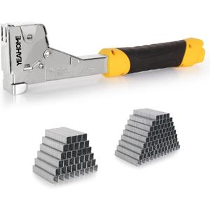 YEAHOME Heavy Duty Hammer Tacker with 6000 T50 Staples of 1/2, 3/8 inches, Steel Construction Manual Hammer Stapler with Anti-jam Magazine for Construction, Roofing, House Wrap, Insulation,Floor