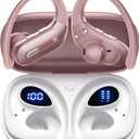 Wireless Earbuds Bluetooth 5.3 Headphones 90 Hrs Playtime Earbuds with Wireless Charging Case Power Display Over-Ear Earphones with Earhooks Waterproof Stereo for Android Phone (Pink)