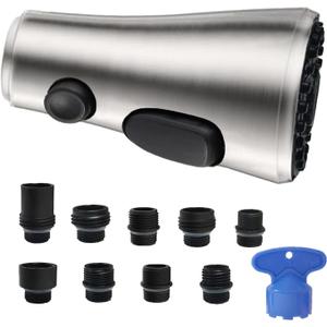 Pull Down Spray Head for Kitchen Faucet, 3 Modes with 9 Adapters, Faucet Head Replacement Compatible with Moen, American Standard, Kohler Faucets, Delta, Brushed Nickel