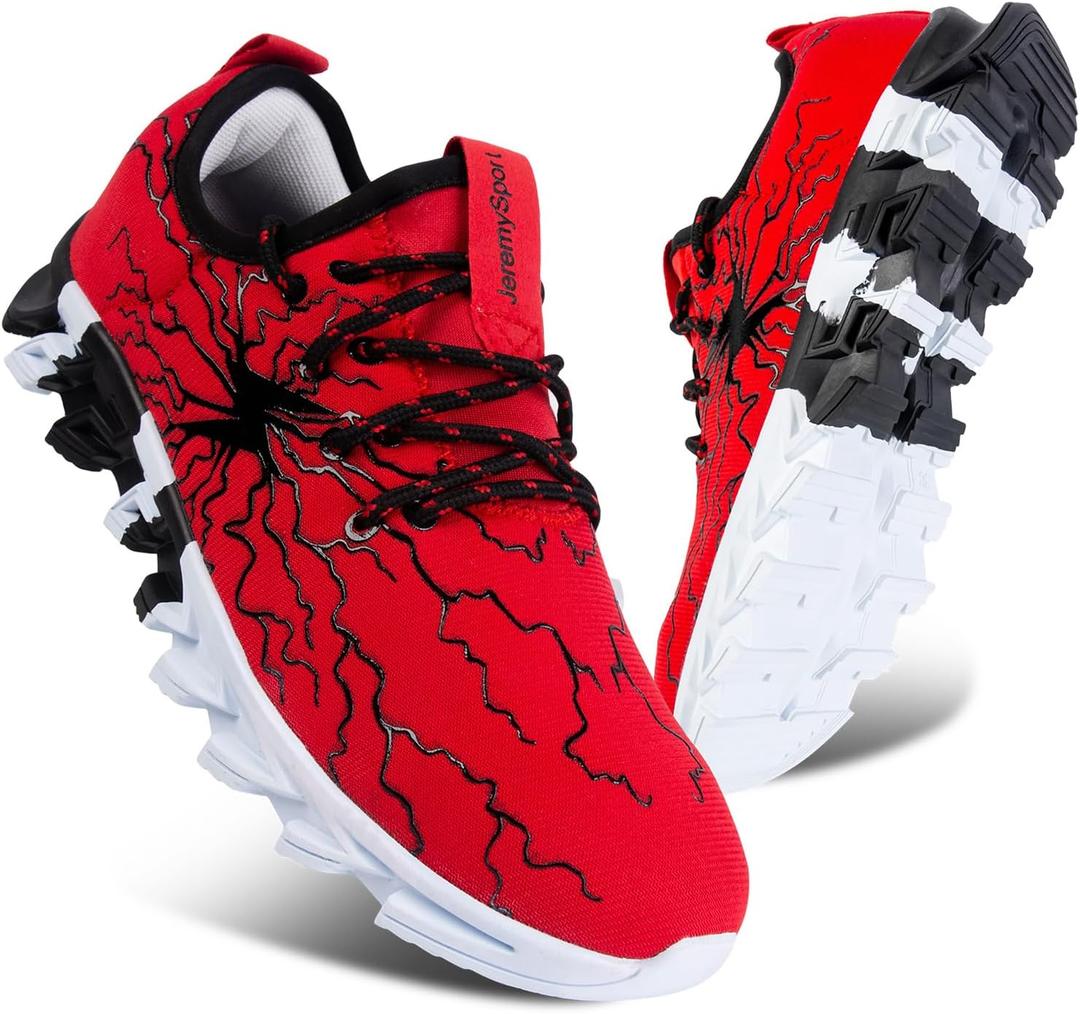 Boys Girls Running Tennis Shoes Kids Sneakers Non Slip Breathable Strap Athletic Sports Shoes, Red/White, 1 Little Kid