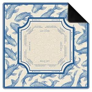 KBRCT Navy Blue Chinoiserie Koi Fish Mahjong Mat for Table 31.5 x 31.5 in, Vintage Blue and White Asian Oriental Non-Slip Noise Reduction Game Table Cover for American Mahjong Card Board Tile Games