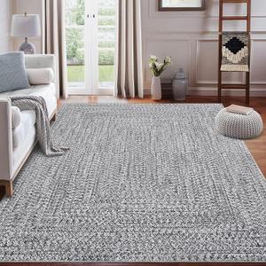 ROYHOME 8x10 Area Rug - Machine Washable, Stain Resistant, Non-Slip, Indoor Accent Rug for Living Room, Farmhouse Solid Printed Textured Floor Cover, Grey