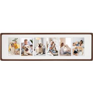 8x28 Collage Picture Frame Natural Walnut Solid Wood, 4x6 Collage Photo Frame Displays 6 Photos or 8x28 (Without Mat), Wooden Frame for Tabletop or Wall Mounting Display, 8x28-6 Openings