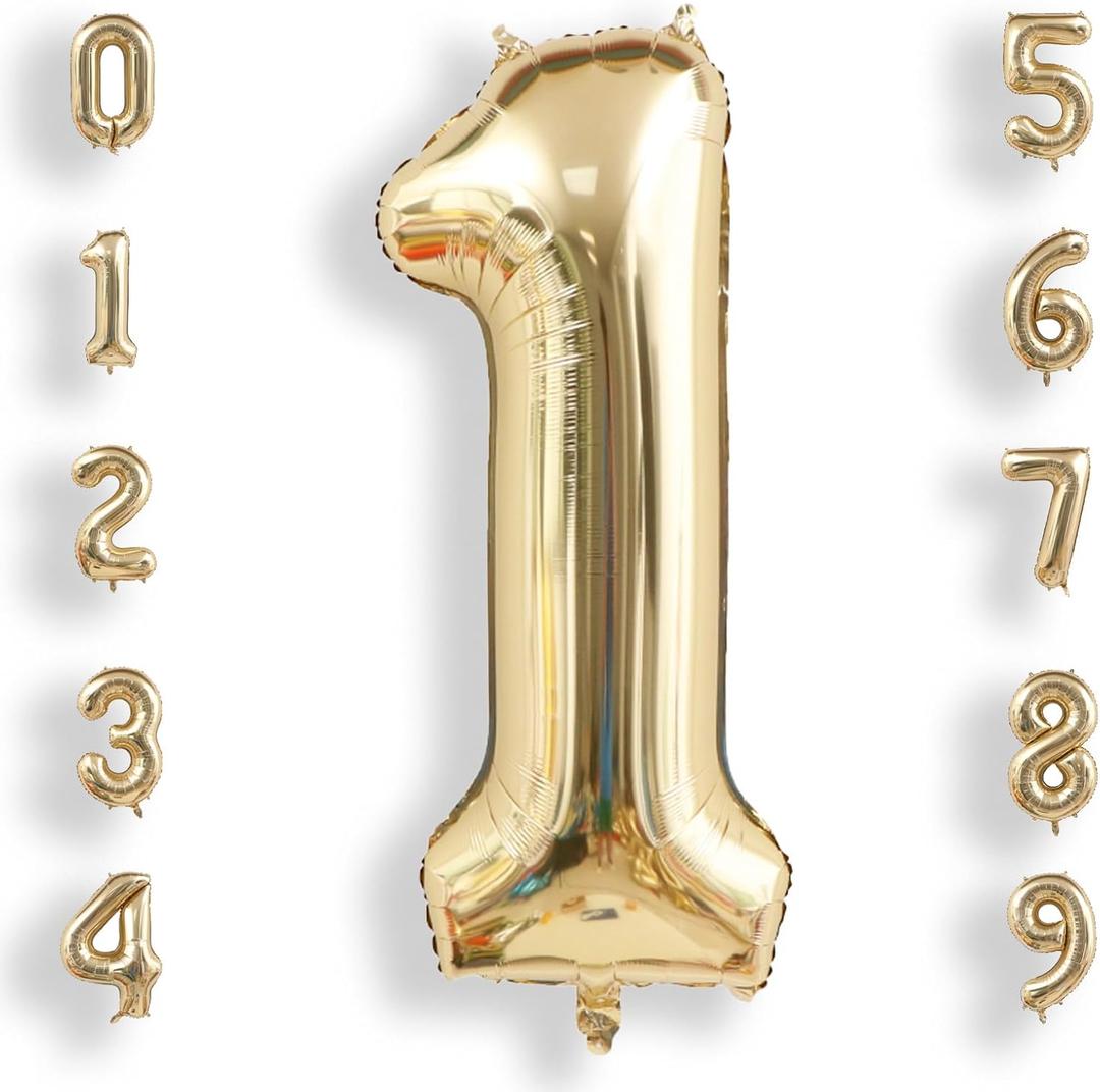 AULE 40 Inch Large 1 Balloon Numbers Light Gold, Big Foil Number Balloons, Giant Helium Happy Birthday Party Decorations for Man and Women, Huge Mylar Anniversary Party Supplies