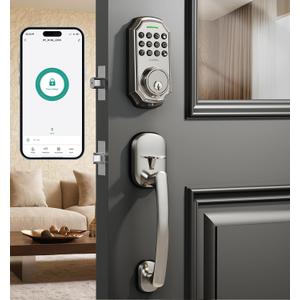 Keyless Entry Door Lock with 2 Handle Smart Deadbolt, App Control, 100-Code Keypad, One-Time Passcode, Auto Lock & Anti-Peep, Easy Installation for Front Door(Silver+Handle)