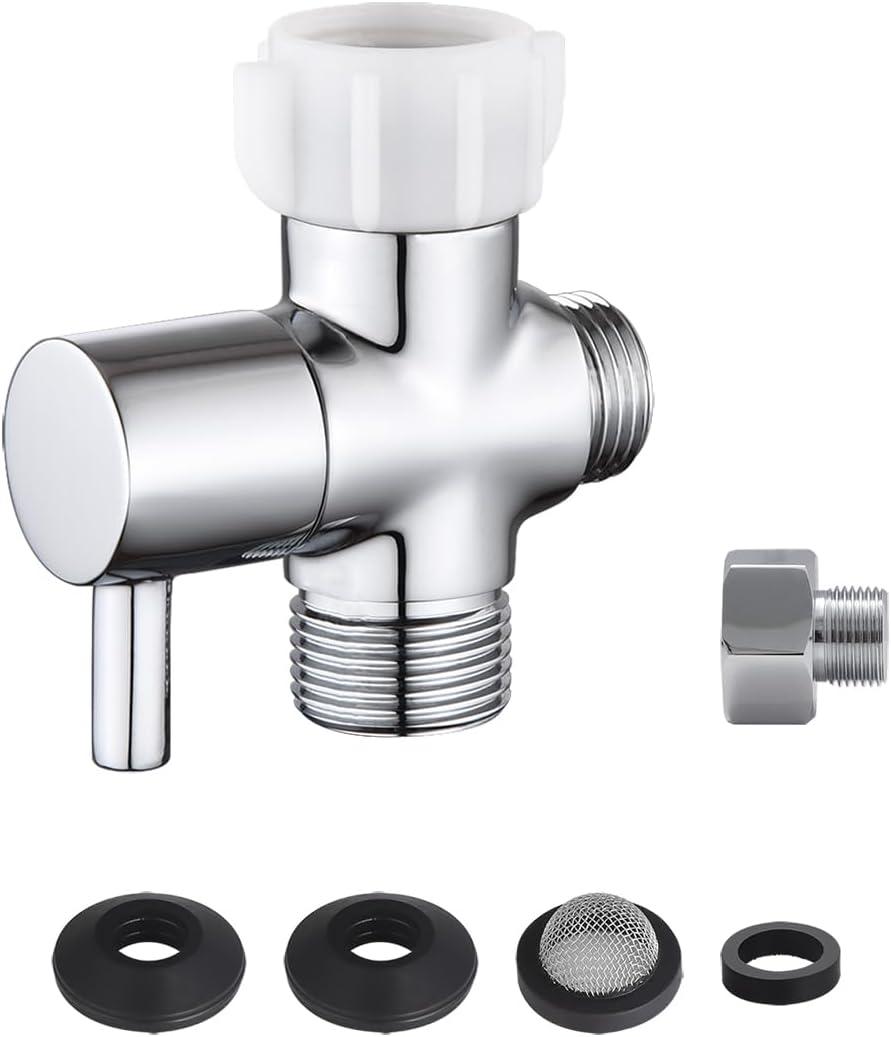 Bidet T Adapter With Shut off Valve,3 Way T Valve for Bidet, Brass T Adapter for Handheld Toilet, 7/8"7/8"1/2" or 3/8" (Chrome)