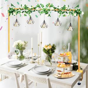 Over The Table Rod Stand with Clamps - Adjustable (34"-102" Length  38"-47" Height) Metal Balloon Arch for Wedding, Birthday, Party & Holiday Decorations - Gold