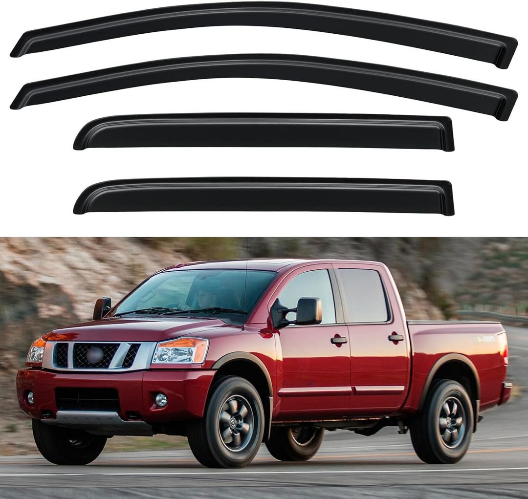 Window Visors Rain Guards Shield for 2004-2015 Nissan Titan Crew Cab, Out-Channel Window Vent Wind Deflectors Visors Shades for 04-15 Nissan Titan Crew