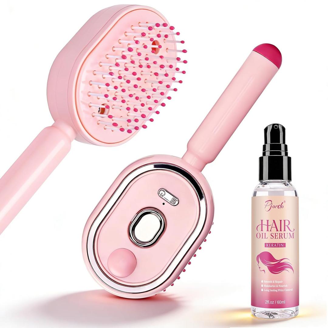 Pjordo Electric Spray Air Cushion Comb for Women, Retractable Hair Massage Brush for Thick, Fine & Curly Hair, Hair Oil Serum for Nourishing, Smoothing & Moisturizing, Relieve Hair Tangles & Dryness