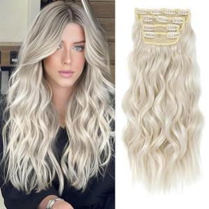 Clip in Hair Extensions 4PCS 200g/5oz Long Wavy Curly Balayage Hair Extensions Clip Ins for Women Thick Double Weft 22 Inch Hairpieces (Platinum Blonde)