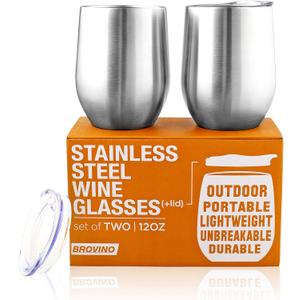 Stainless Steel Wine Glasses with Lid - 12 oz Double Wall Insulated Outdoor Wine Tumblers - 100% Unbreakable & Stemless Glass - Wine Tumbler Set for Outdoor : Wine, Coffee & Camping (2)