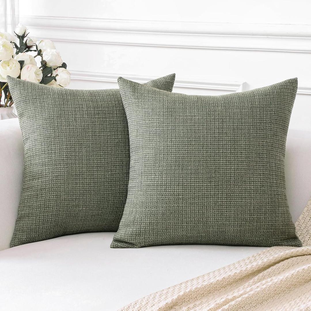 OTOSTAR Linen Throw Pillow Covers Set of 2 Decorative Square Pillowcases Cushion Covers 20x20 Inch for Home Decor Sofa Bedroom Car 50 x 50 CM Olive Green