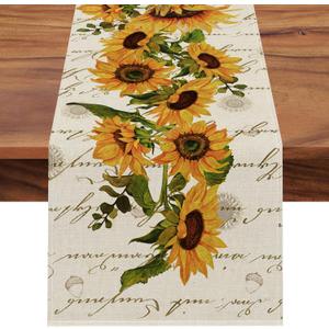 Seliem Fall Sunflowers Table Runner, Vintage Spring Summer Flower Home Kitchen Dining Decor, Seasonal Farmhouse Floral Decorations Indoor Outdoor Party Supply 13 x 60 Inch