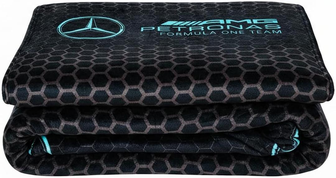 Mercedes AMG Petronas F1 Fleece Blanket Official Formula 1 Merchandise, Stealth Mesh Design Black Throw, Ultra Soft Lightweight Blanket for Sofa Travel & Fans, 40x59 in