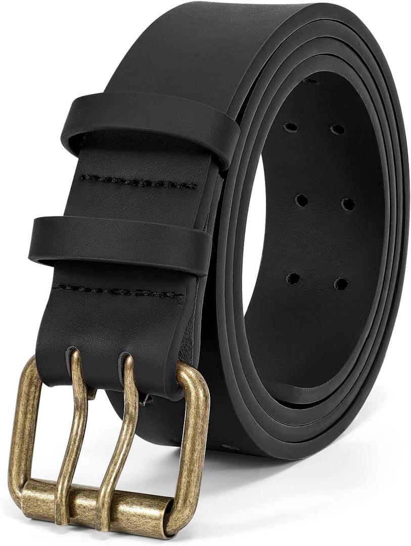 JASGOOD Men Double Prong PU Leather Belt Casual Work Heavy Duty Belt Double Grommet Holes Belt for Jeans (L-Suit for Waist Size Below 38", Black(bronze))