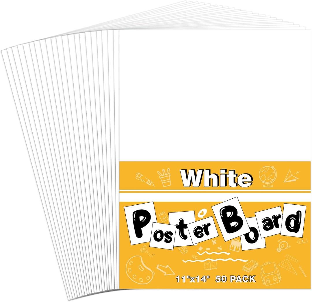 50 Pack White Poster Boards, 11"x14" White Poster Paper Heavyweight Poster Board Bulk Blank Poster Board for Art Display Board,Classroom Use,School Craft Project,Presentation Drawing