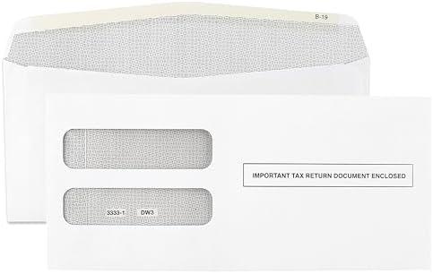 W2 Tax Envelopes for 3-Up Horizontal, Double Window Gum-Seal Security Envelope, W-2 with the Side Stub RemovedTax Forms Pack of 25 Envelopes