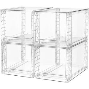 A-LuGei 4Pcs Acrylic Stackable Storage Drawers, 11.8" L Makeup Organizer, Bathroom Organizer and Storage, Plastic Storage Bins for Kitchen Cabinet Pantry Medicine Fridge  