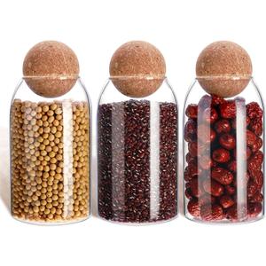 Cunhill 3 Pcs Glass Jar with Ball Cork Lid Decorative Round Bottle Sealed Canister Jar Storage Container Organizer with Airtight Wooden Lid for Food Coffee Bean Candy Biscuits Spice(800 ML/ 27 Oz)