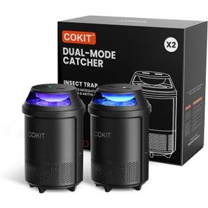 Indoor Insect Trap, Dual-Mode Fruit Fly Trap with Suction, Bug Light, and 6 Glue Boards, Non-Zapper Mosquito, Gnat, Moth, and Fruit Fly Catcher (2 Pack)