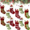 Jiuguva 12 Pack 12 Pack 2x5 Inch Mini Christmas Stockings Bulk Knit Red and Green Small Stocking for Xmas Tree Fireplace Gift Present Filled Christmas Tree Ornament Hanging Decorations (Cute)