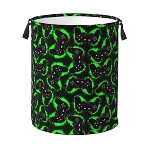 Jbofyee Game Joystick Laundry Hamper Bag With Waterproof Liner - Gamer Gamepad Round Laundry Basket Foldable Clothes Storage Organizer For Bathroom Bedroom Nursery Dorm, S-16.5"X 13.8"
