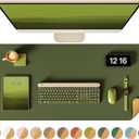 YSAGi Double-Sided Desk Pad, 31.5"x15.7"Leather Desk Mat, Eco Cork Desk Pad Protector,Large Mouse Pad,Waterproof Desk Blotter for Office/Home(Olive Green)