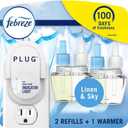 Febreze Plug In Air Freshener, Odor-Fighting Scented Oil Starter Kit, Air Fresheners for Home and Bathroom and Kitchen, Long Lasting for Strong Odors, Linen & Sky Scent, Warmer + 2 Refill 1.74 Fl Oz (Pack of 1)
