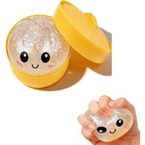 Glitter Dumpling, Glitter Dumpling Squishy with Box, Cute Anxiety Relief Fidget Toy, Soft Squeeze Decompression Dough for Adults (Flashing White with Eyes)