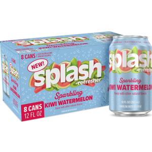 SPLASH REFRESHER Sparkling Water, Kiwi Watermelon - 8-Pack, 12 Fl Oz Cans - Flavored Carbonated Seltzer Water with Electrolytes, Zero Sugar & Zero Calories (EXP 04/16/27)