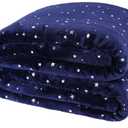 Fleece Blankets 66" X 78" Star Foil Print,Luxury Cozy Microfiber Blanket,Super Soft Flannel Fuzzy Blanket,Navy Blue