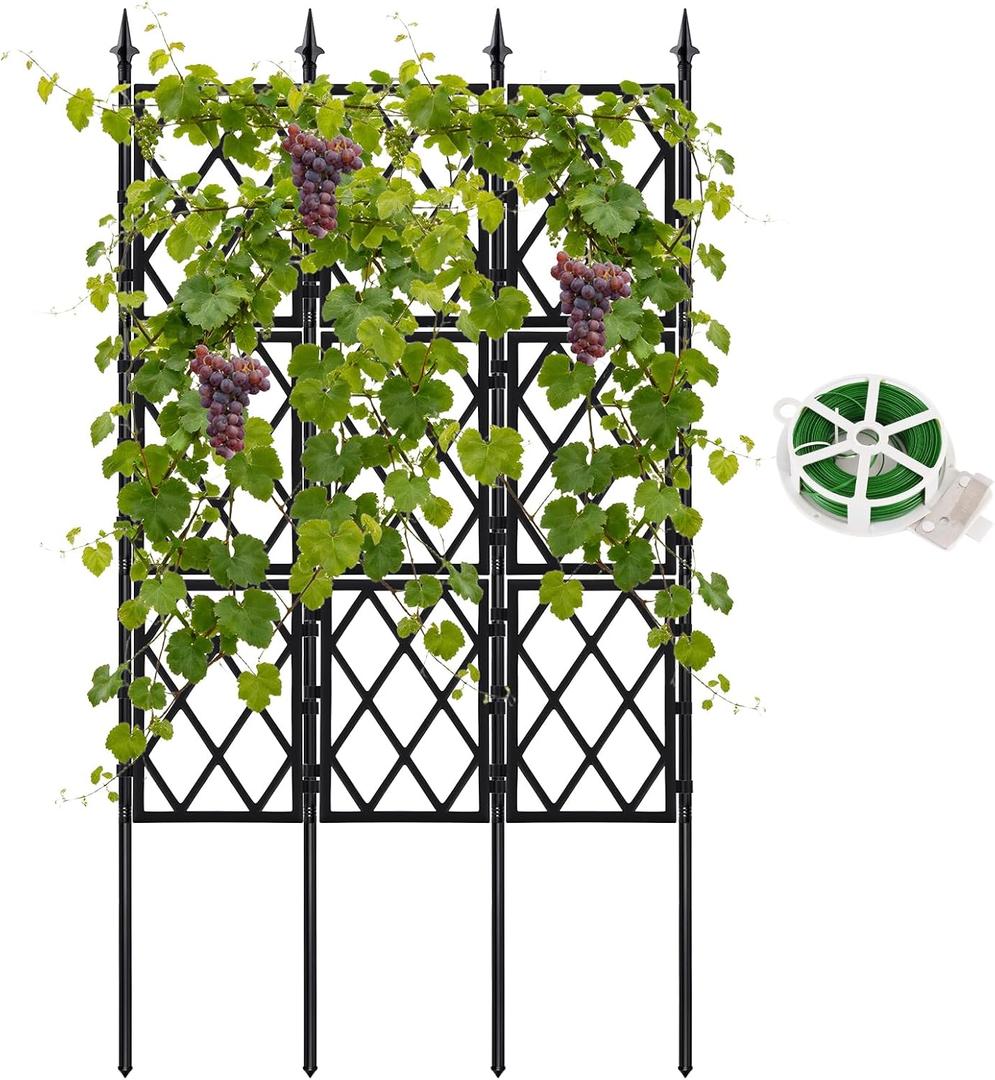 5.25FT Garden Trellis Support Fence,Metal Wall Lattice Climbing Frame for Climbing Plants Outdoor, Black Iron Pipe Fence for Potted Plants Indoor for Ivy Vines Vegetable Flower, Patio, Lawn, Yard