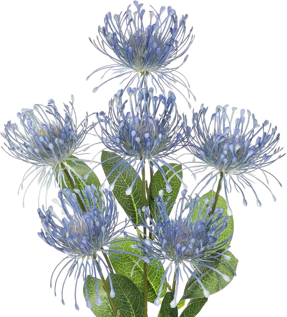 Hollyone 33" Blue Artificial Chrysanthemum Flowers 2Pcs Spider Mum Flower Arrangement Large Faux Flowers with 3 Heads Long Stem for Decoration Home Office Wedding Centerpiece Bouquet Decoration