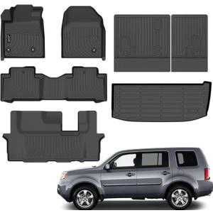 Jenofa-Car Floor Mats for 2009-2015 Honda Pilot Full Set Waterproof Car Mat All Weather Automotive Floor Liners Custom for Pilot Accessories Black(Floor Mat & 3rd Backrest Mat & Cargo Mat)