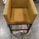 Manhattan Comfort Kingsley Faux Leather Barstool, Mid Century Modern Design, Walnut Beech Wood with Gold Metal Footrest, Fully Assembled Bar Stool for Kitchen Seating, 30" Seat Height, Set of 1, Camel