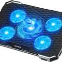 KYOLLY Upgrade Laptop Cooling Pad,Gaming Laptop Cooler with 5 Quiet Fans,2 USB Ports,5 Adjustable Stand Height,Blue LED Lights,for 15.6 Inch Laptops