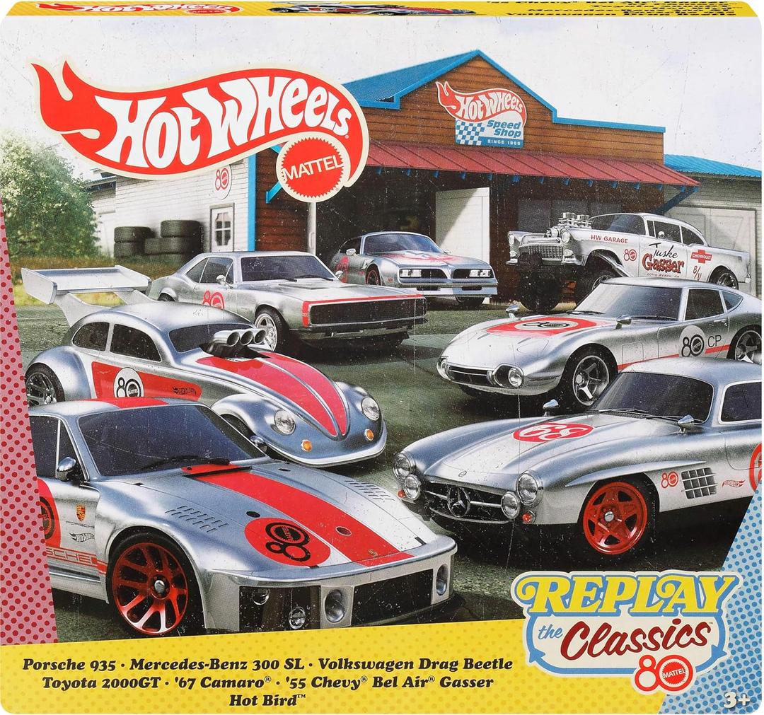 Hot Wheels 80th Anniversary Mattel 7 Pack Ride On Toy Mini Car, 7 Pack Ages 3+ Metal JHF01