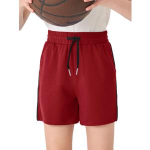 Haloumoning Boys Mesh Athletic Shorts Kids Quick Dry Side Slit Basketball Gym Shorts with Pockets 5-14 Years Wine Red