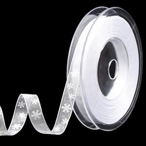 AIEX Christmas Ribbon 22yards x 3/8inch, Narrow White Snowflake Ribbon Christmas Ribbon for Crafts Making Gift Wrapping Winter Holiday Xmas Decor